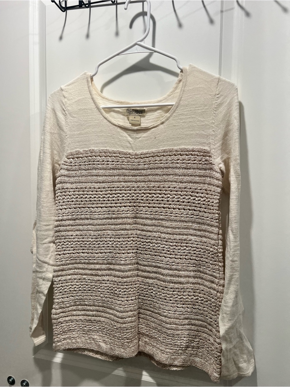 Cream Knit-Panel Long Sleeve Top - Women